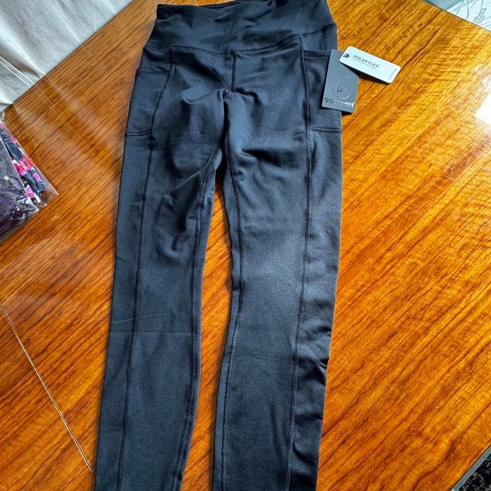 90 Degree by Reflex Polar Flex Black Fleece Lined Leggings Pockets PFW77362 M